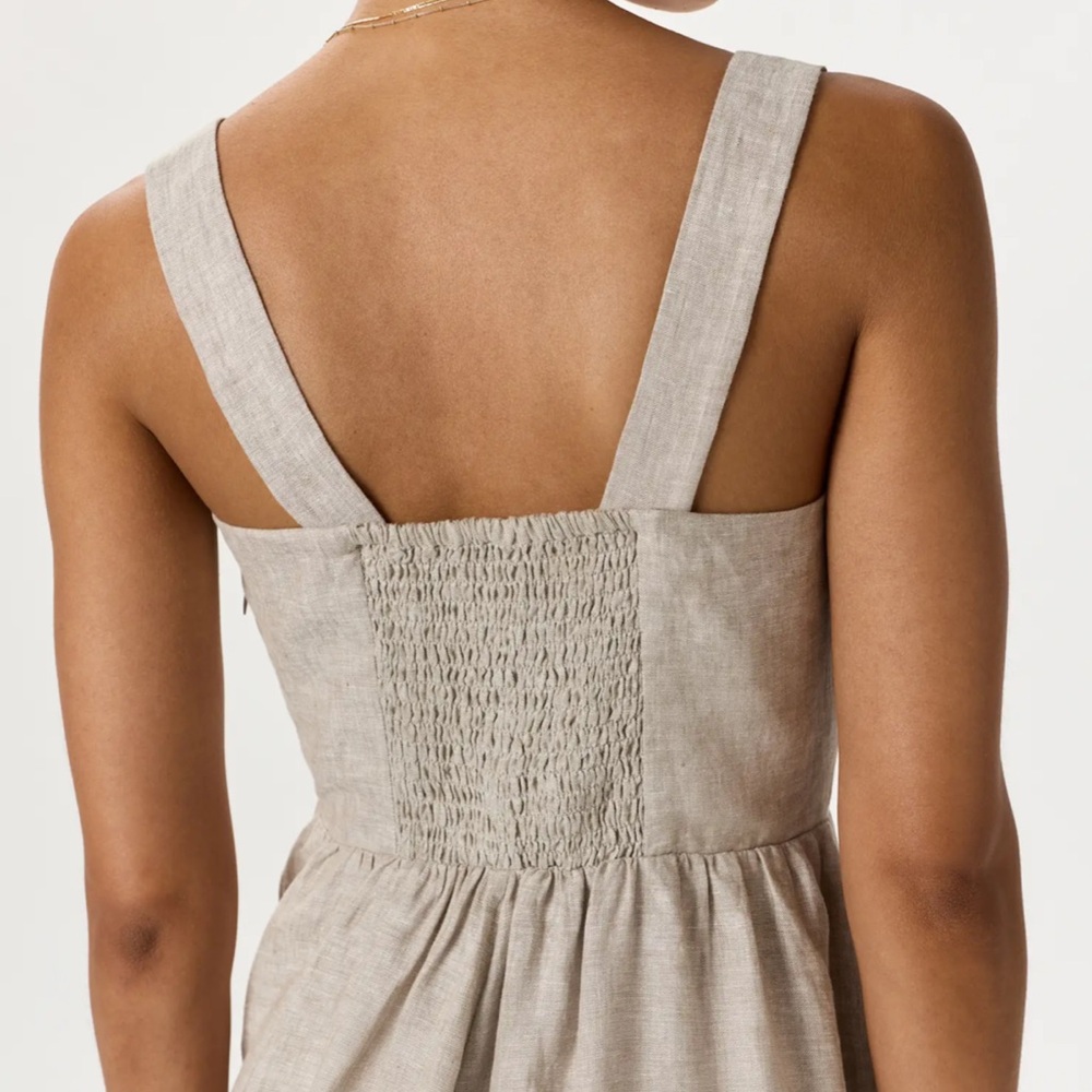 NWT Quince 100% European Linen Fit & Flare Midi Dress Flax Tan - Picture 3 of 9